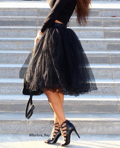 Knee Length Black Tulle Skirt