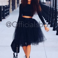 Knee Length Black Tulle Skirt - Thumbnail 1