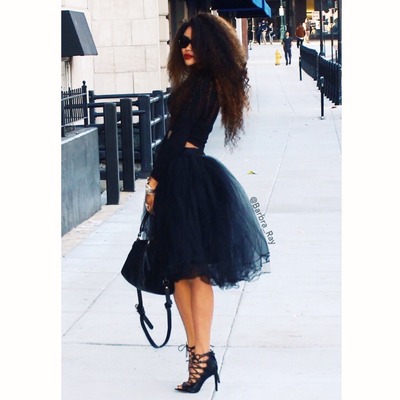 Knee length black tulle skirt