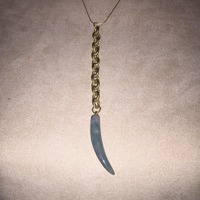 Gold Chain with Jade Horn Pendant - Thumbnail 1