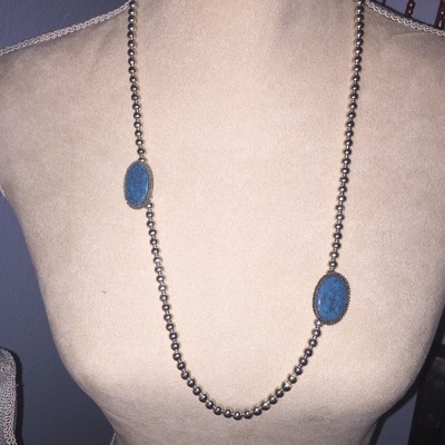 Silver Chain with Oval Turquoise Pendants