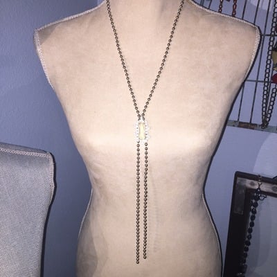 Long ball chain with crystal brooch