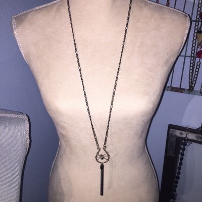 Horseshoe Pendant with Long Black Chain