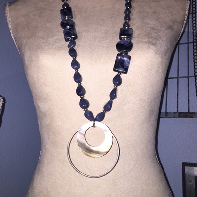 Gray/Blue Chunky beads with O rings Pendant