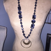 Gray/Blue Chunky beads with O rings Pendant - Thumbnail 1