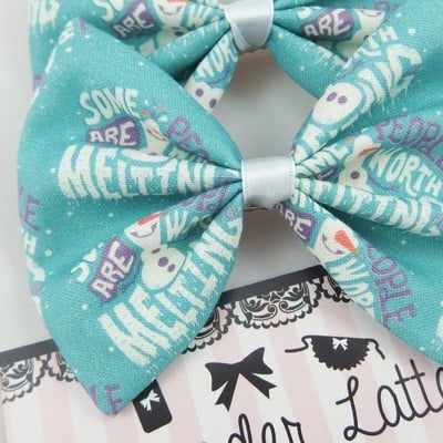 Sale! snowman blue fabric hair bow -- some people are worth melting for - hair clip  - Thumbnail 3