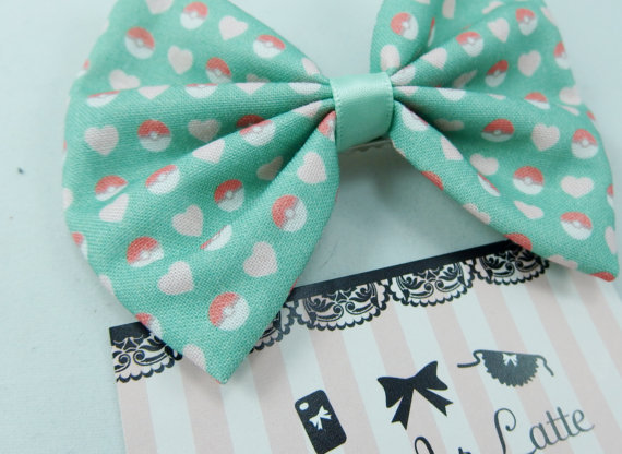 Kawaii Pokeball Mint Hair Bow 90s kid Pastel Hair Clip Pikachu Video Game Geekery Accessories