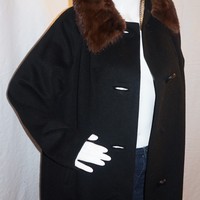 Vintage Juilliard Black Coat with Fur Collar (missing button) Size 1X - Thumbnail 1