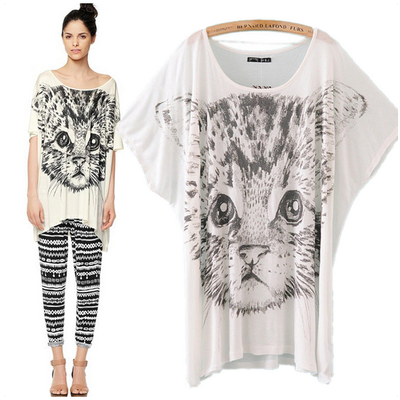Loose style cat print shirt - Thumbnail 5