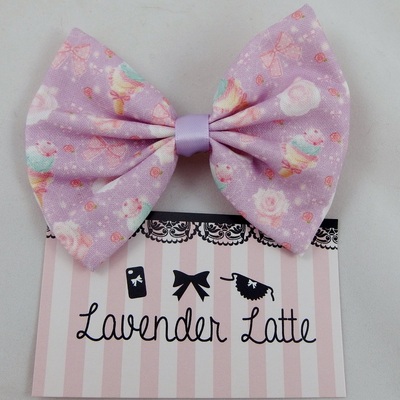 Ice cream and roses printed hair bow - super kawaii pastel lilac fabric hair bow - pastel purple, pink & mint - Thumbnail 4