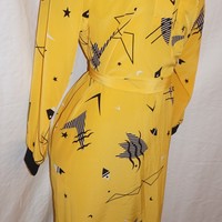 Vintage Ms. Chaus Yellow Dress w/ Belt, Size M - Thumbnail 1