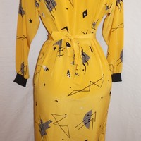 Vintage Ms. Chaus Yellow Dress w/ Belt, Size M - Thumbnail 2