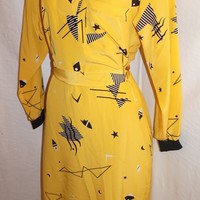 Vintage Ms. Chaus Yellow Dress w/ Belt, Size M - Thumbnail 3