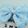 Baby Blue Pastel Polkadot Hair Bow with Delicate White Lace Overlay -- Vintage Insprired Hair Clip-1