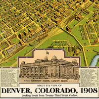 Denver, CO in 1908 - Bird's Eye View Map, Aerial map, Panorama, Vintage, Antique map, Reproduction, Giclée, Framable map, Fine Art, Wall art* - Thumbnail 1