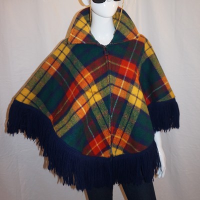 Vintage yellow & blue plaid cape