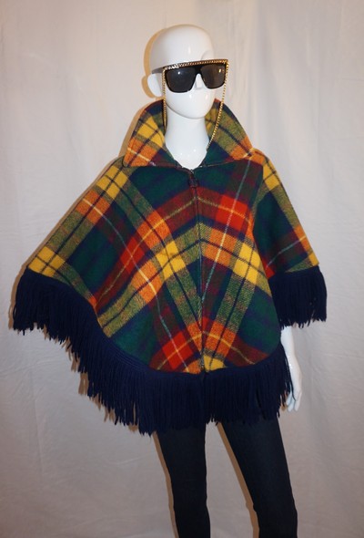 Vintage yellow & blue plaid cape