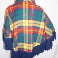 Vintage Yellow & Blue Plaid Cape - Thumbnail 3