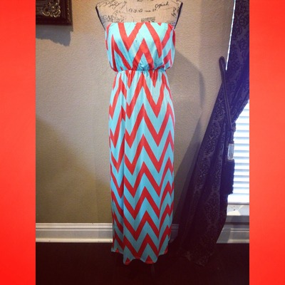 Aqua & orange chevron maxi dress