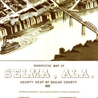Selma, AL in 1887 - Bird's Eye View Map, Aerial Map, Panorama, Vintage Map, Antique map, Reproduction, Giclée, Framable, Fine Art, History - Thumbnail 1