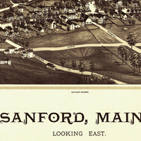 Sanford, Maine in 1889 - Bird's Eye View Map, Aerial, Panorama, Vintage, Antique, Reproduction, Giclée, Framable, Fine Art - Thumbnail 1