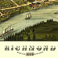 Richmond, Maine in 1878 - Bird's Eye View Map, Aerial, Panorama, Vintage, Antique, Reproduction, Giclée, Framable, Fine Art - Thumbnail 1