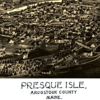 Presque Isle, Maine in 1894 - Bird's Eye View Map, Aerial, Panorama, Vintage, Antique, Reproduction, Giclée, Framable, Fine Art - Thumbnail 1