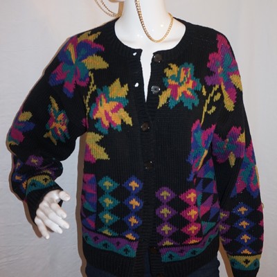 Vintage ann taylor black floral cardigan, size l
