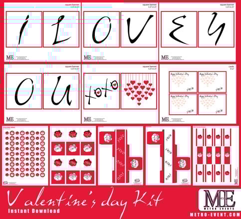 Valentine's day Banner, Valentine's day notes, Valentine's day cards. Valentine's day printables, Valentine's day Decorations