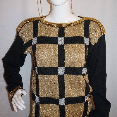 Vintage spree gold and black square sweater size l