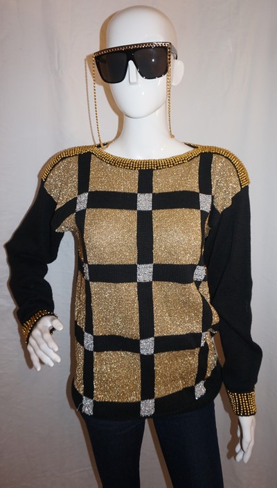 Vintage spree gold and black square sweater size l