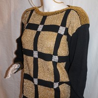 Vintage Spree Gold and Black Square Sweater Size L - Thumbnail 2
