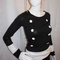 Vintage Black & White Button Top Size M  - Thumbnail 1