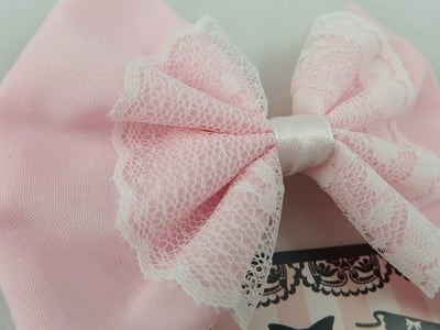 Baby Pink Fabric Bow with White Lace Overlay