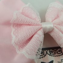 Baby Pink Fabric Bow with White Lace Overlay