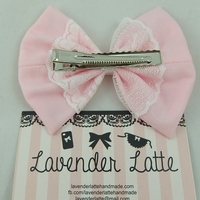Baby Pink Fabric Bow with White Lace Overlay - Thumbnail 3