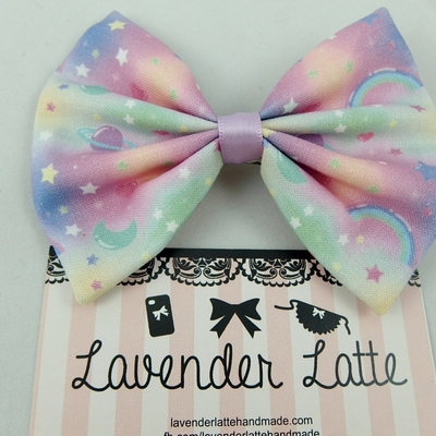 Kawaii pastel galaxy nebular handmade medium hair bow hair clip fairy kei - Thumbnail 3