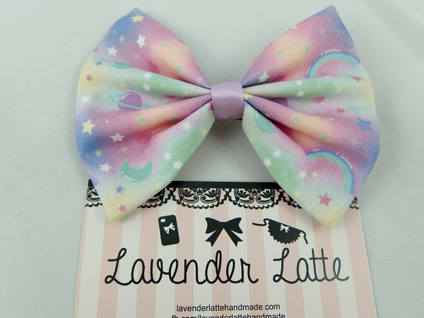 Kawaii Pastel Galaxy Nebular Handmade Medium Hair Bow Hair Clip Fairy Kei