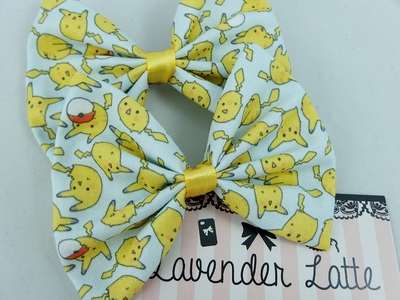 Pikachu Pokemon Kawaii Pokeball Pastel Fabric Hair Bow 90s Kid