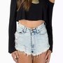 Off Shoulder Long Sleeve Crop Top - Thumbnail 1