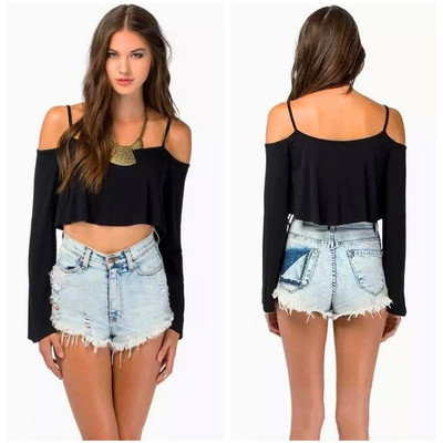 Off shoulder long sleeve crop top