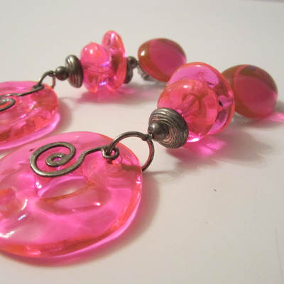 New chunky aqua pink chandelier earrings