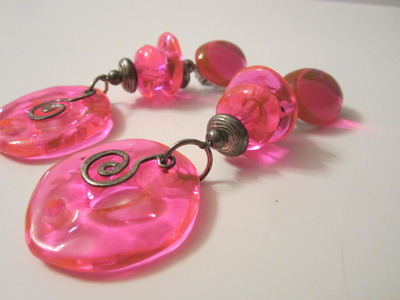 New chunky aqua pink chandelier earrings