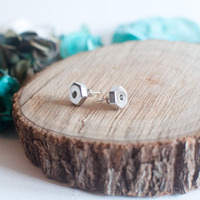 Small Silver Geometric Stud Earrings, Tiny Sterling Silver Stud Earrings, Silver Earrings For Women, Cz Stud Earrings ER0778 - Thumbnail 2