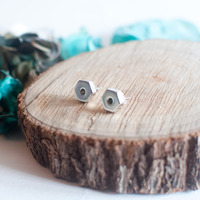 Small Silver Geometric Stud Earrings, Tiny Sterling Silver Stud Earrings, Silver Earrings For Women, Cz Stud Earrings ER0778 - Thumbnail 1