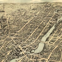 Pawtucket & Central Falls, RI in 1877 - Bird's Eye View, Aerial, Panorama, Vintage, Antique, Reproduction, Giclée, Framable, Fine Art - Thumbnail 4