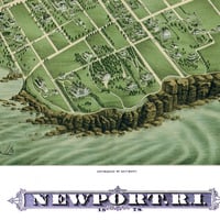 Newport, RI in 1878 - Bird's Eye View Map, Aerial Map, Panorama, Vintage Map, Antique, Reproduction, Giclée, Framable, Fine Art, History - Thumbnail 1