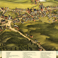 Monson, MA in 1879 - Bird's Eye View, Aerial map, Panorama, Vintage map, Antique map, Reproduction, Giclée, Framable map, Fine Art. Wall map - Thumbnail 1