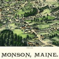 Monson, Maine in 1889 - Bird's Eye View Map, Aerial, Panorama, Vintage, Antique, Reproduction, Giclée, Framable, Fine Art - Thumbnail 1