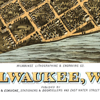 Milwaukee, Wisconsin in 1872 - Bird's Eye View Map, Aerial, Panorama, Vintage, Antique, Reproduction, Giclée, Framable, Fine Art - Thumbnail 1